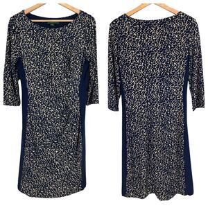 LAUREN RALPH LAUREN Women's 8 Blue Cheetah Animal Print Ruched Lined Midi‎ Dress